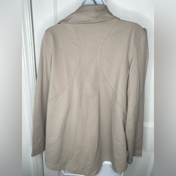 IMAN NWT Tan Global Chic Perfect Ponte Draped Beige Asymmetrical Jacket - Picture 8 of 9